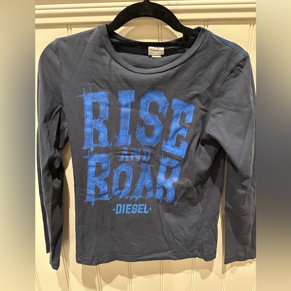 DIESEL Boys Size 10 Black & Blue Long Sleeve Tee Shirt RISE & ROAR